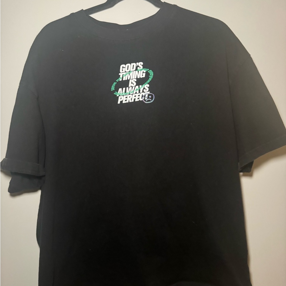 Black Short Sleeve Graphic Tee with Green & White Script